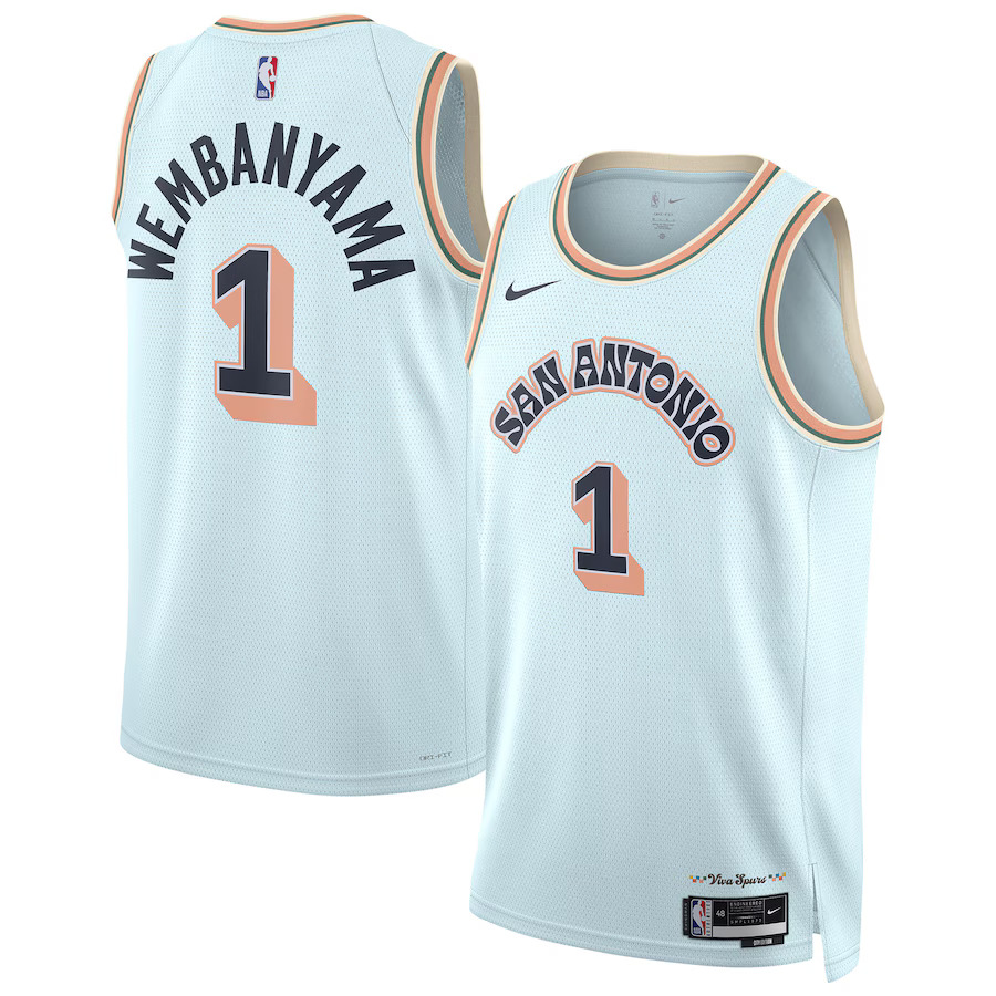 Men San Antonio Spurs #1 Victor Wembanyama Nike Light Blue City Edition 2024-25 Swingman Player NBA Jersey